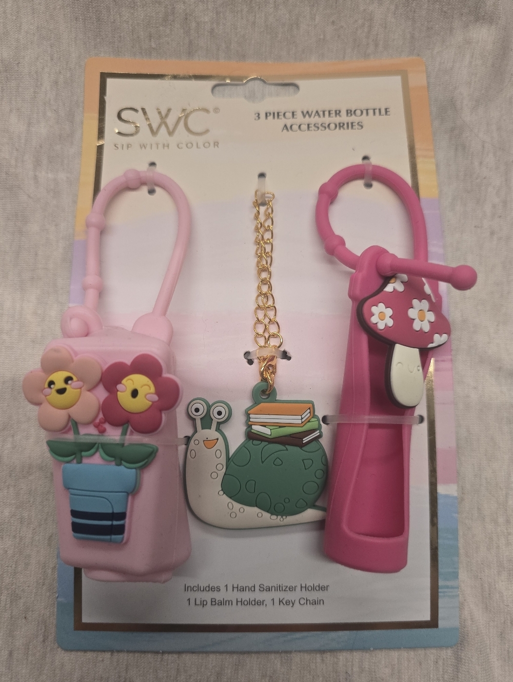 Pink Silicone Water Bottle Handle Set with Cute Charms